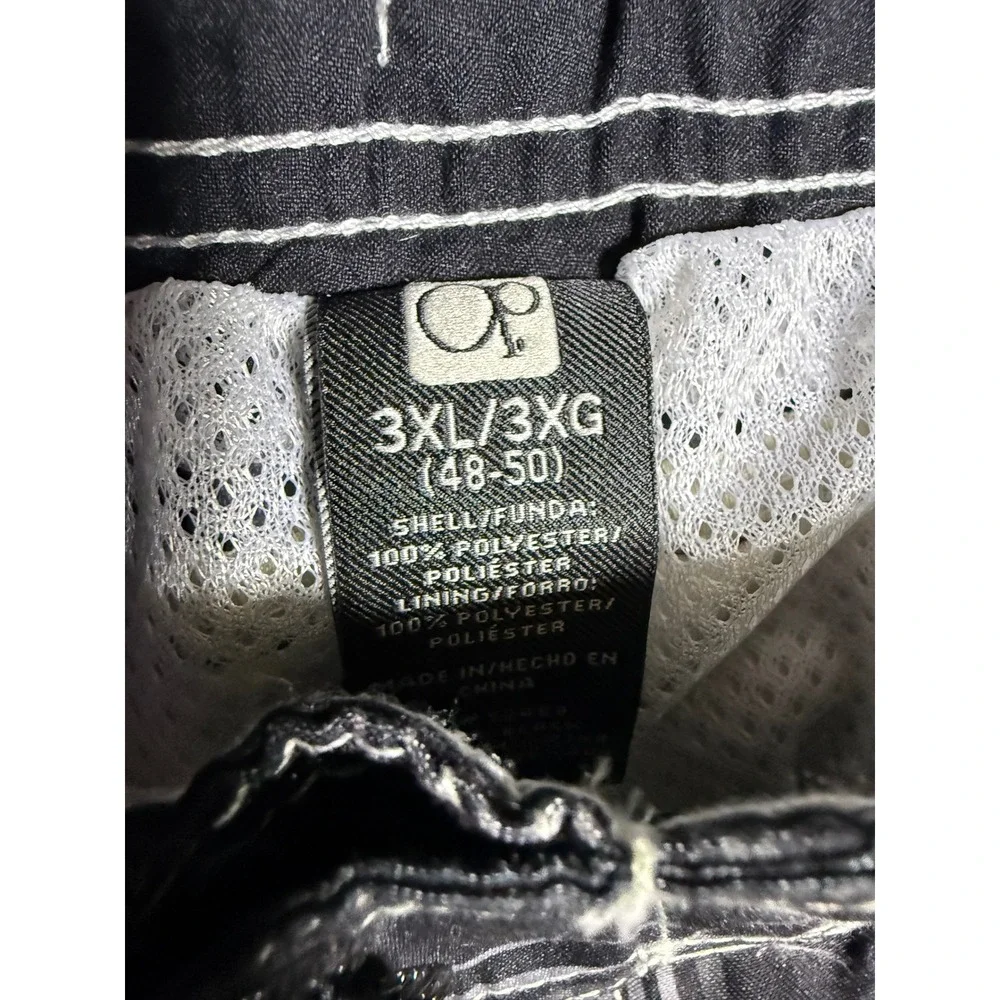 OP Board Shorts Men 3XL Black New Plaid Splice Big Swim Trunks 48-50